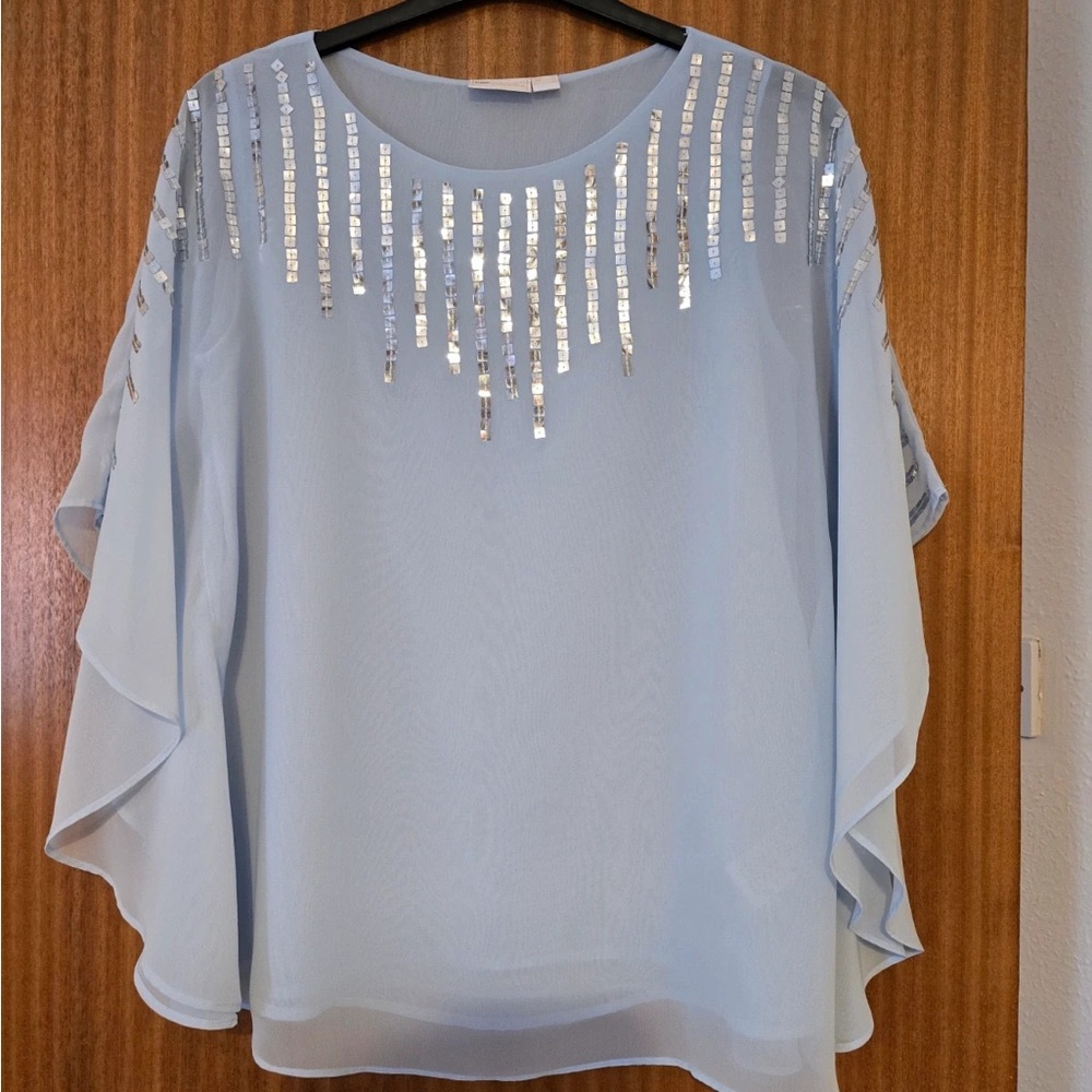 Elegant Light Blue Sequin Women's Top